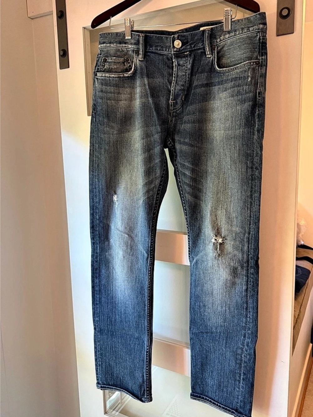 AllSaints Distressed Straight Leg Jeans in Blue size 33x32